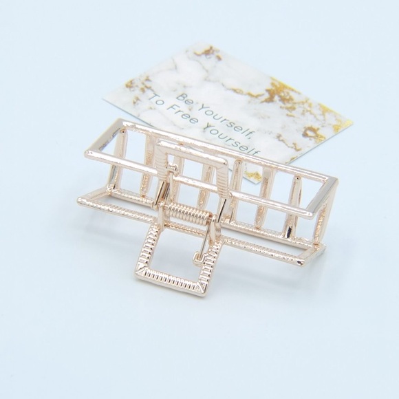 Metal Large Rectangular Hollow Hair Clip Pink Gold - Picture 5 of 7